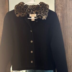 Tally Ho Black Jacket with Leopard Print Collar- 100% boiled wool